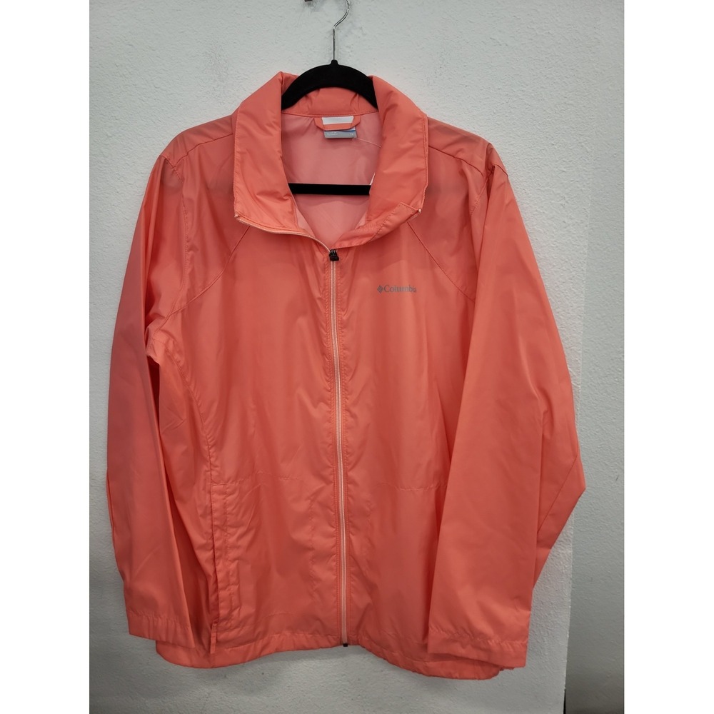Columbia Women's Plus Switchback Waterproof Packable Rain Jacket, Salmon, 1X